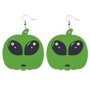 Creative Halloween PU Leather Earrings with Pumpkin and Bat Design - wallojewerly 