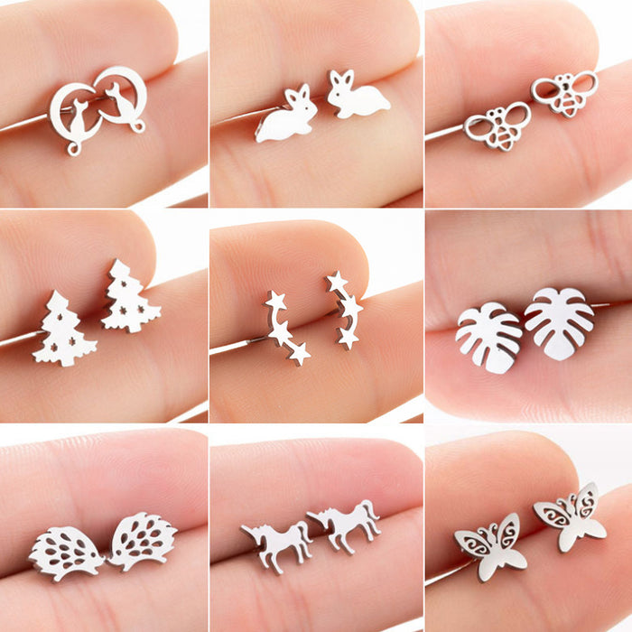 Pineapple rabbit cat earrings, cute cartoon animal earrings for European and American women and children Christmas gifts wholesale