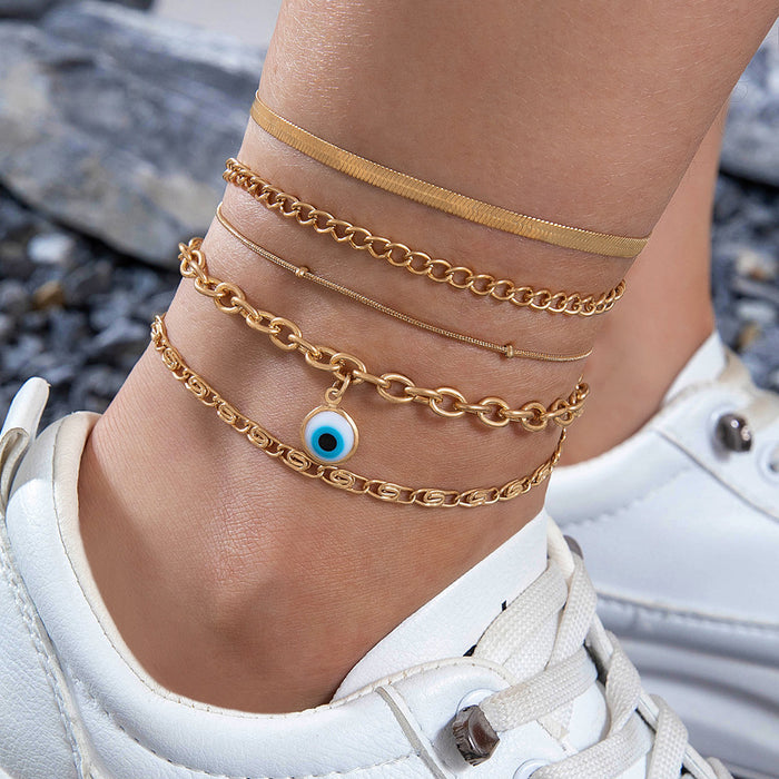 Trendy Rhinestone Heart Anklet Set – Multi-Layer Chains for a Boho Look