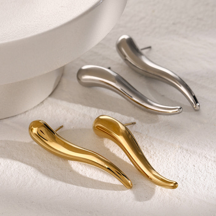 16K Gold Stainless Steel Smooth Surface Earrings - Minimalist Style Jewelry