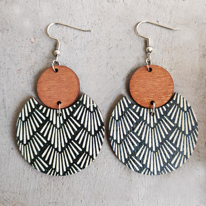 Bohemian Floral Print Earrings with Geometric Stripes and Leaf Designs