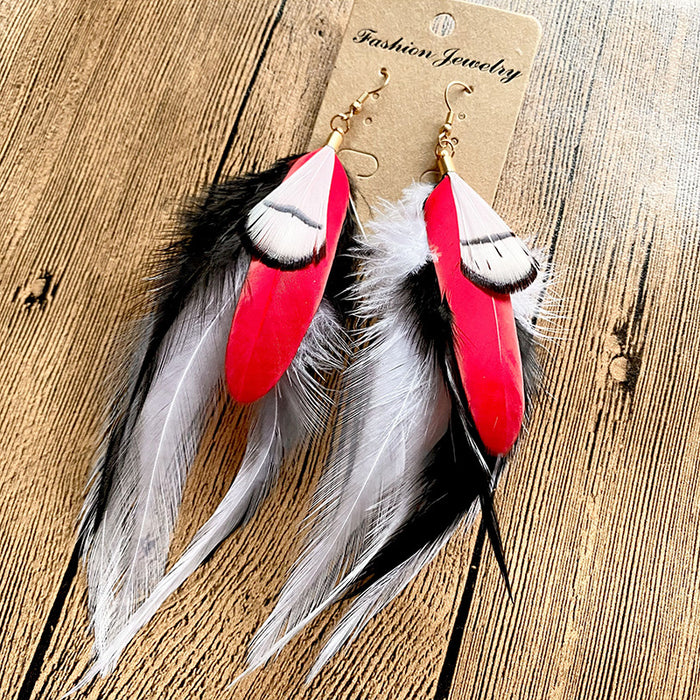 Creative Pastoral Style Natural Feather Earrings with Wild Bohemian Vintage Look
