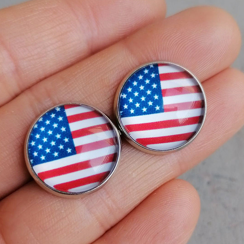 Vintage Glass American Flag Sports Earrings with Baseball, Softball, and Volleyball Designs