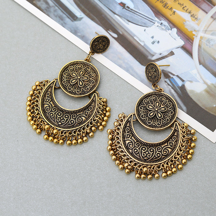 Retro ethnic style hollow flower earrings versatile carved earrings