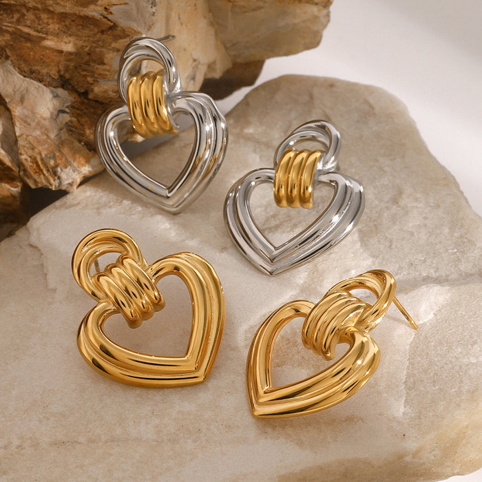 Stainless steel hollow heart earrings niche earrings titanium steel