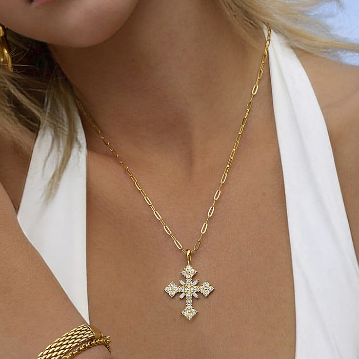 Stainless steel cross zircon necklace clavicle chain titanium steel necklace