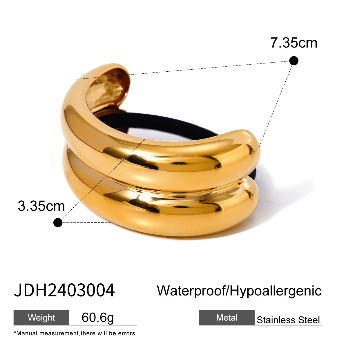 18K Gold Plated Stainless Steel Hair Tie - High-End U-Shaped Elastic Band for Ponytails