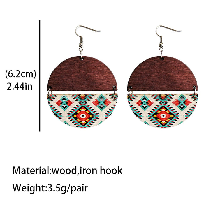 Wooden painted pattern earrings