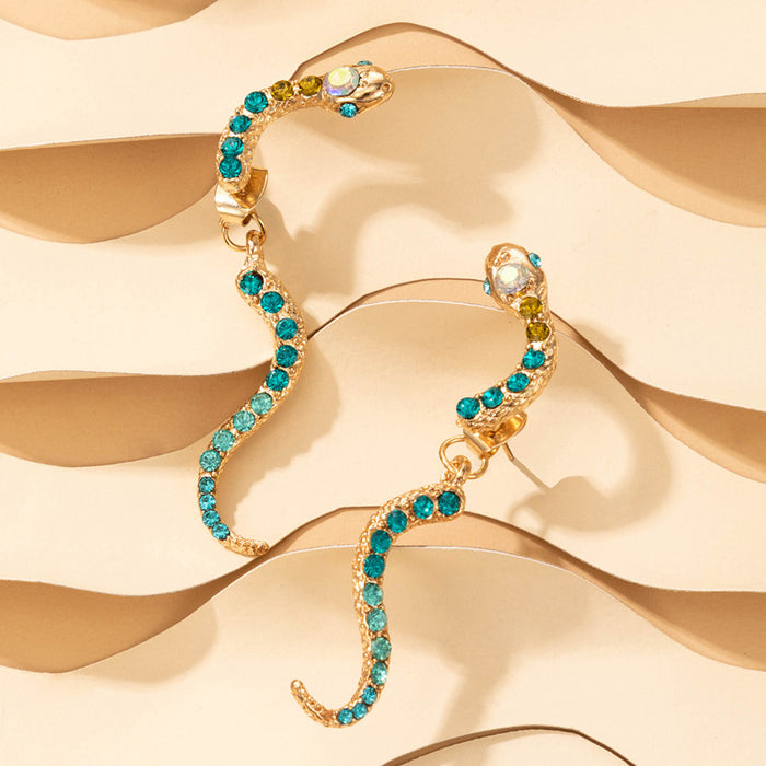 Fashionable diamond-studded snake-shaped earrings, geometric animal earrings