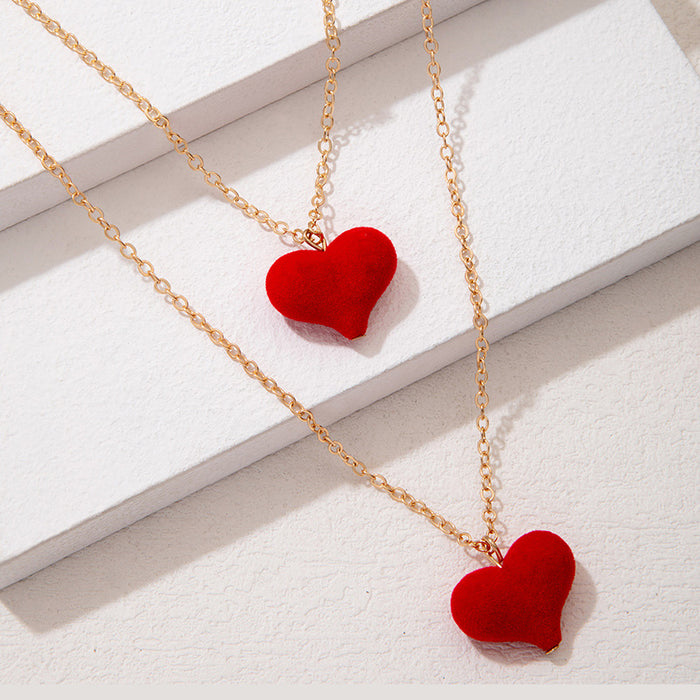 Collar con colgante de corazón doble de terciopelo: cadena en capas dulce y vanguardista