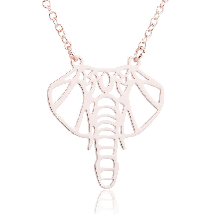 Origami elephant pendant necklace, hollow stainless steel clavicle chain cute animal necklace for women wholesale