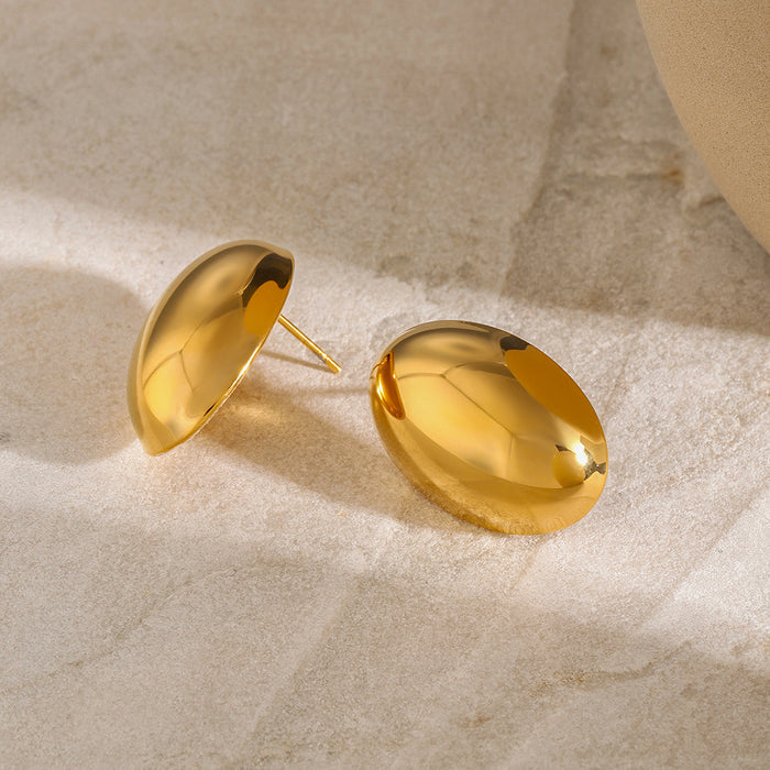 18K Gold Stainless Steel Large Oval Stud Earrings - Minimalist Geometric Titanium Steel Jewelry