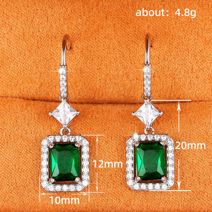 Emerald colored gemstone earrings retro versatile ear hooks