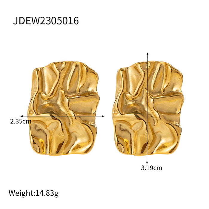 18K Gold Plated Stainless Steel Irregular Hammered Stud Earrings - Non-Fading Jewelry