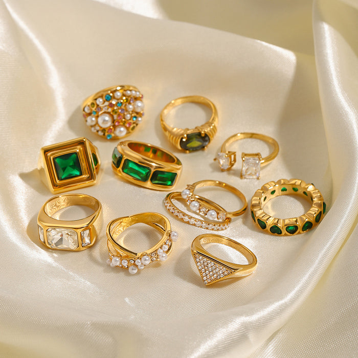 Stainless steel zircon pearl ring