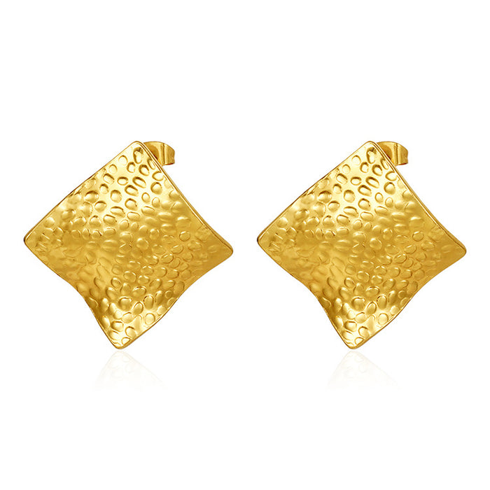 Simple quadrilateral titanium steel earrings irregular 18K gold earrings