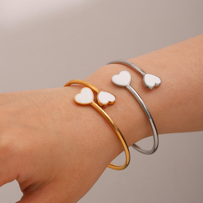 18K Gold Plated Stainless Steel Smooth Bracelet - Minimalist Heart Design Jewelry for Women