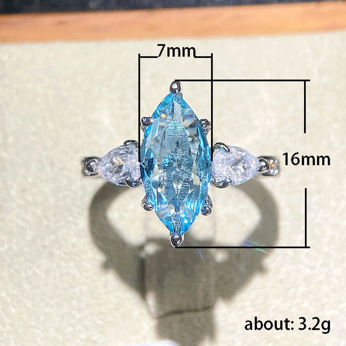 Light blue horse eye zircon ring light luxury design women's ring