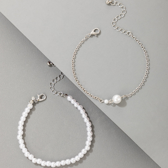 Pearl Bead Bracelet Set - Geometric Chain Bracelet Collection