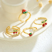 Wholesale copper micro-painted strawberry and cherry open rings - wallojewerly 