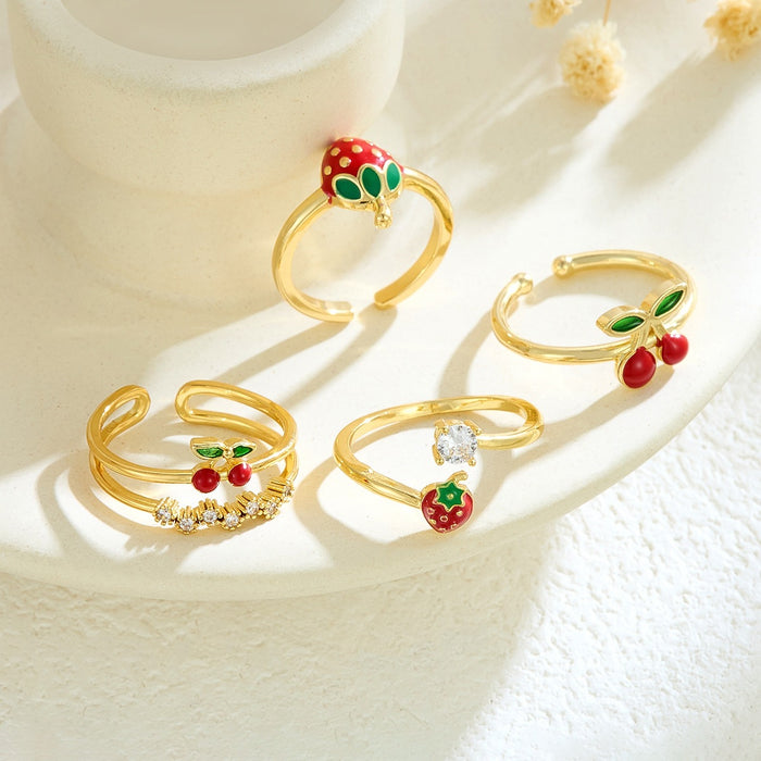 Wholesale copper micro-painted strawberry and cherry open rings