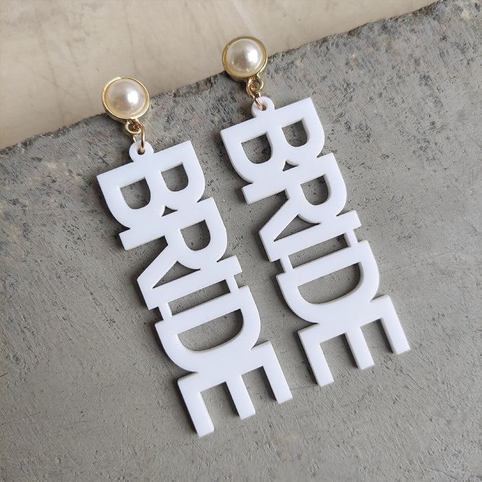 BRIDE Pearl Drop Earrings for Bridesmaid Wedding Gifts