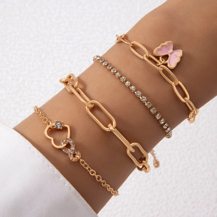 Butterfly and Geometric Heart Bracelet Set – Simple and Luxurious