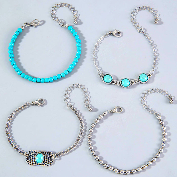 Conjunto de pulseras de turquesa bohemia: joyería con colgante cuadrado geométrico