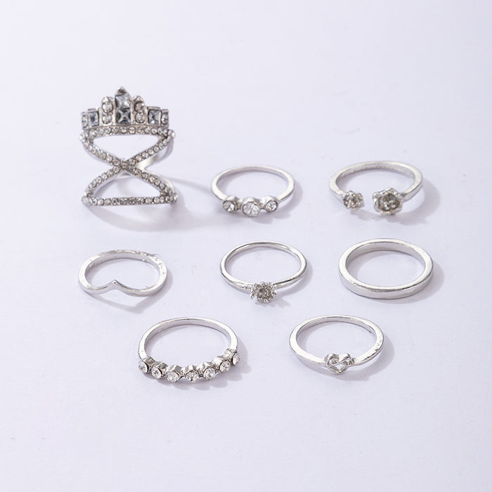 8-piece stackable silver diamond open ring set