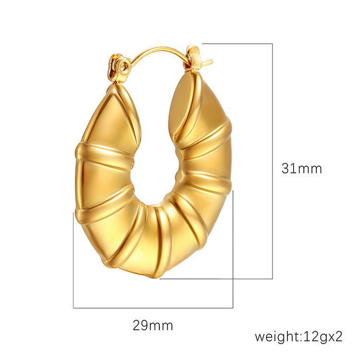 Solid bamboo stainless steel earrings, high-end simple women's 18K trendy earrings