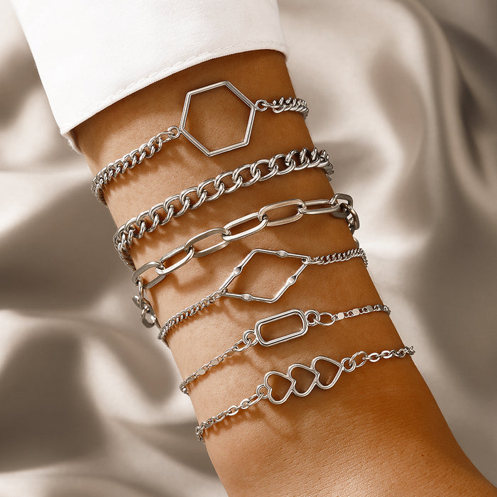 Conjunto de pulseras de cadena geométrica: colección de pulseras irregulares de aleación con forma de corazón