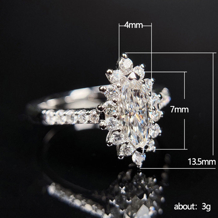 Floral zircon ring ice flower shape women's ring