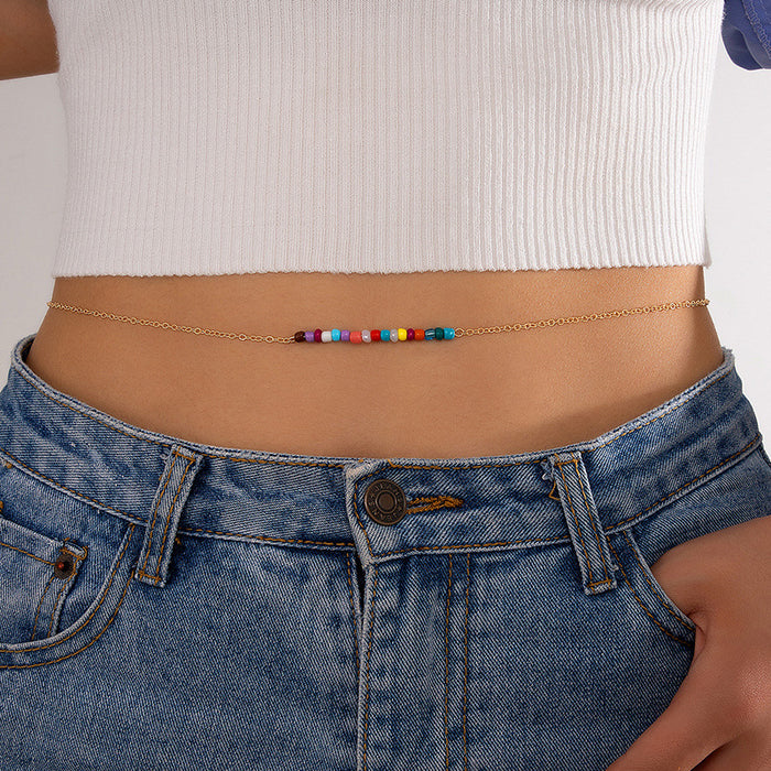 Colorful beads bohemian candy color single loop waist necklace