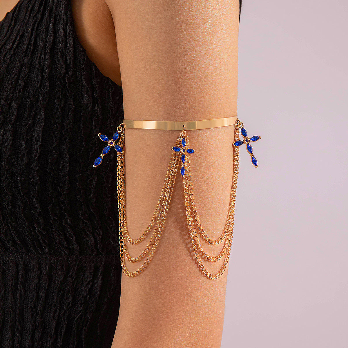 Diamond cross tassel pendant chain arm bracelet open arm ring