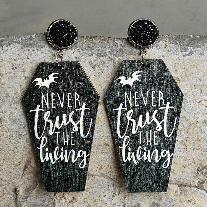 Halloween Earrings with Tomb, Bat, Cross, and Coffin Designs