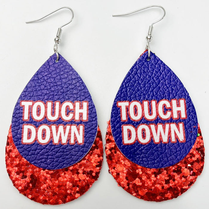 Sports Glitter Leather Earrings with School Spirit Double Layer Design