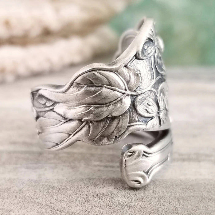 Anillo floral vintage con diseño de flores de estilo oscuro, anillo de compromiso para mujer