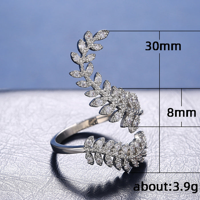 Leaf long zircon ring