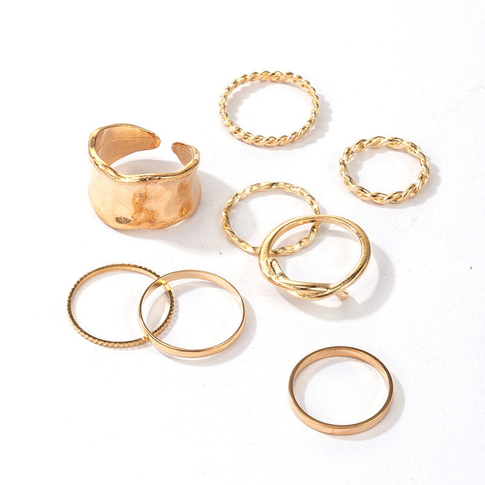 Creative cold style irregular wide edge ring 8-piece set