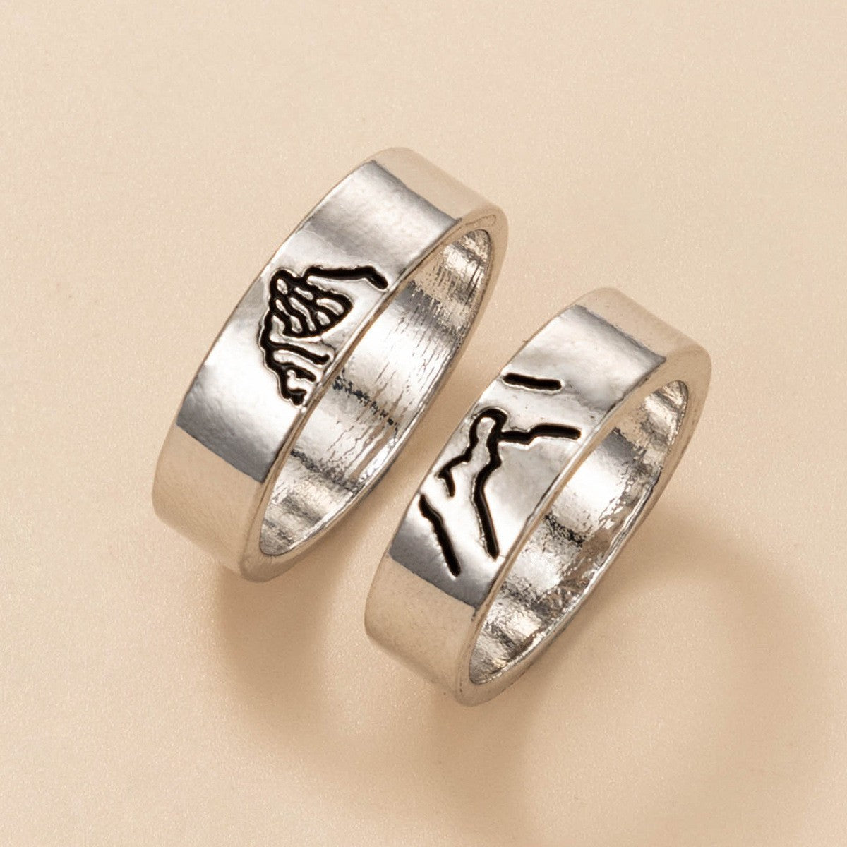 Love Couple Geometric Letter Ring Set