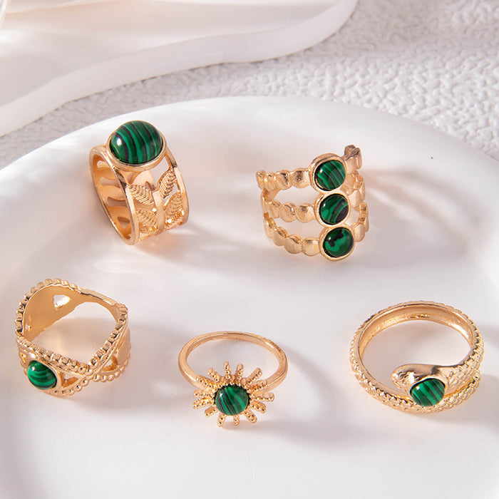 Juego de anillos de serpiente verde: 5 anillos de girasol y ojo para mujer