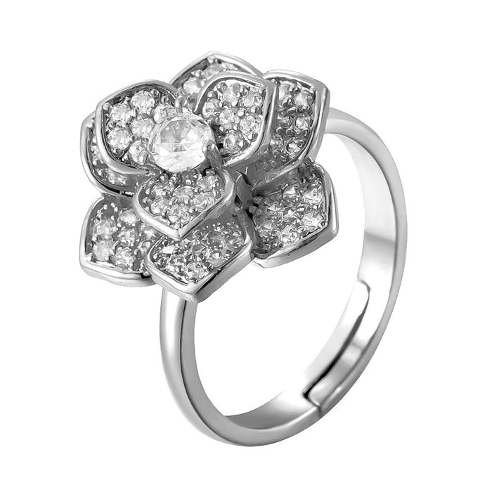 Wholesale copper micro-painted zircon flower rotating open ring