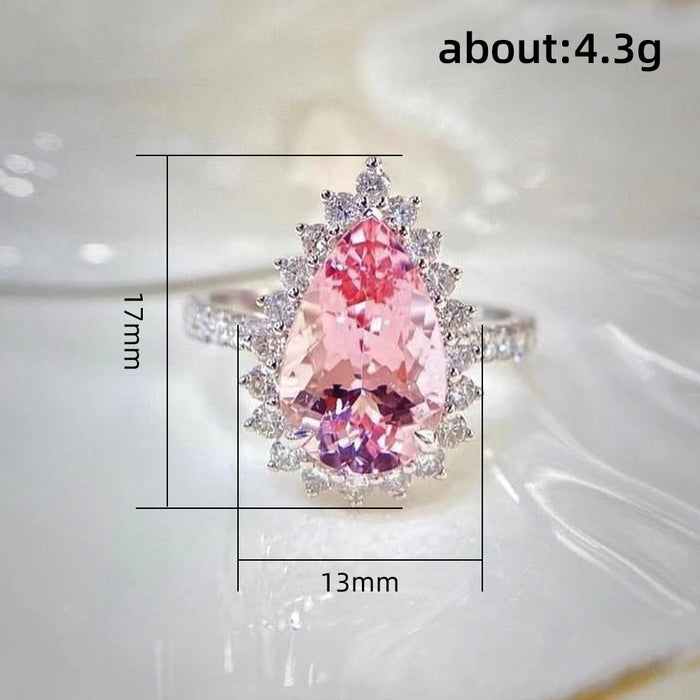 Pink teardrop zircon ring Little Red Book ice flower pear-shaped ring jewelry