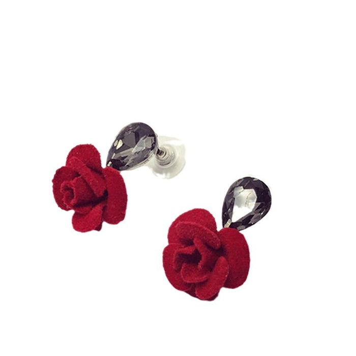 Red rose earrings fashion diamond floral earrings