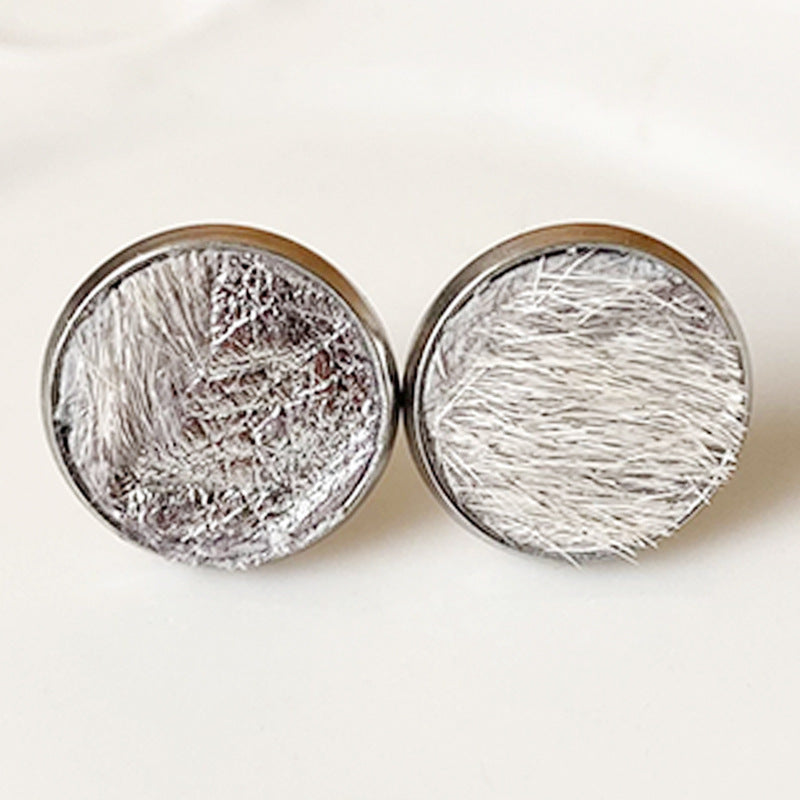 Factory Wholesale Stainless Steel Leather and Cowhide Earrings with Minimalist Bohemian Embossed Design