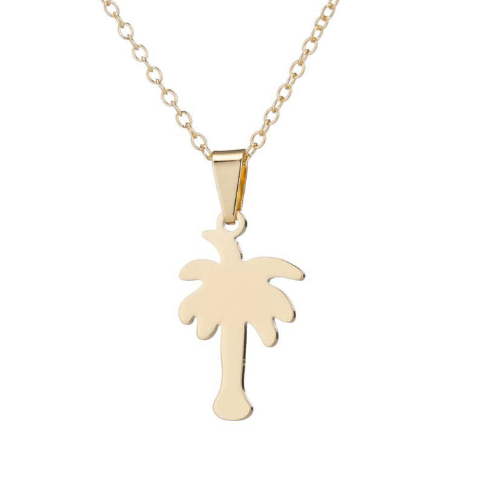 Palm Tree Stainless Steel Jewelry Set - Tropical Summer-Inspired Necklace and Earrings