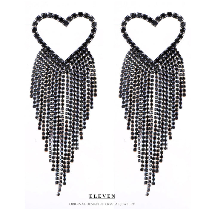 Exaggerated Rhinestone Tassel Earrings - Bold Long Dangles for a Chic Look