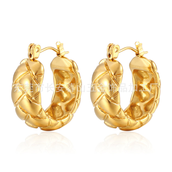 Pendientes de acero inoxidable en relieve dorado diseño geométrico acero titanio oro 18K