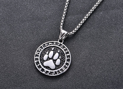 Pirate Viking Bear Paw Printed Stainless Steel Necklace - wallojewerly 