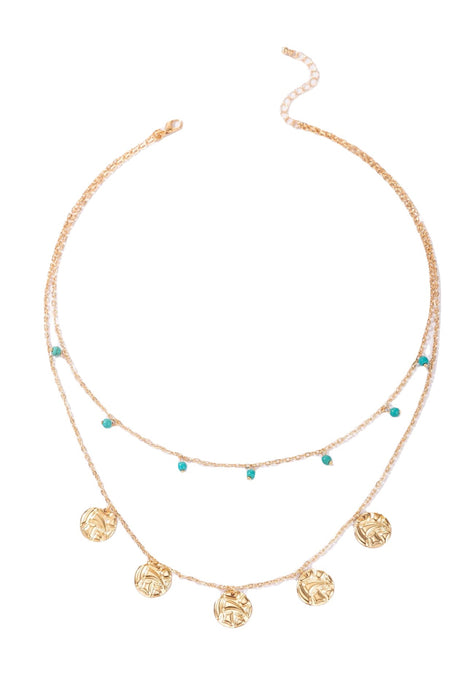 Star Round Bead Double Layer Necklace with Gold Alloy Geometric Multi-Layer Design